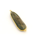 Multi Fire Labradorite Pear Connector – 10x40mm, 2 Loops, Bezel Set in 925 Sterling Silver & Gold Plated Silver, 1 Pc