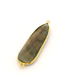 Multi Fire Labradorite Pear Connector – 10x40mm, 2 Loops, Bezel Set in 925 Sterling Silver & Gold Plated Silver, 1 Pc