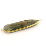 Multi Fire Labradorite Pear Connector – 10x40mm, 2 Loops, Bezel Set in 925 Sterling Silver & Gold Plated Silver, 1 Pc