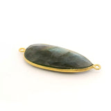 Multi Fire Labradorite Pear Connector – 14x32mm, 2 Loops, Bezel Set in 925 Sterling Silver & Gold Plated Silver, 1 Pc