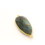 Multi Fire Labradorite Pear Connector – 14x32mm, 2 Loops, Bezel Set in 925 Sterling Silver & Gold Plated Silver, 1 Pc