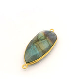 Multi Fire Labradorite Pear Connector – 14x32mm, 2 Loops, Bezel Set in 925 Sterling Silver & Gold Plated Silver, 1 Pc