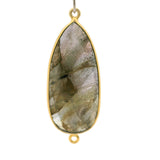 Multi Fire Labradorite Pear Connector – 14x32mm, 2 Loops, Bezel Set in 925 Sterling Silver & Gold Plated Silver, 1 Pc