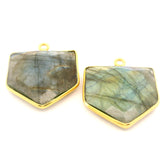 Multi Fire Labradorite Pentagon Pendant – 18x18mm, 1 Loop, Bezel Set in 925 Sterling Silver & Gold Plated Silver, 1 Pc