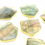 Multi Fire Labradorite Pentagon Pendant – 18x18mm, 1 Loop, Bezel Set in 925 Sterling Silver & Gold Plated Silver, 1 Pc
