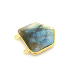 Multi Fire Labradorite Pentagon Connector – 18x18mm, 2 Loops, Bezel Set in 925 Sterling Silver & Gold Plated Silver, 1 Pc