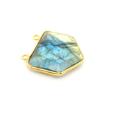 Multi Fire Labradorite Pentagon Connector – 18x18mm, 2 Loops, Bezel Set in 925 Sterling Silver & Gold Plated Silver, 1 Pc