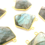 Multi Fire Labradorite Pentagon Connector – 18x18mm, 2 Loops, Bezel Set in 925 Sterling Silver & Gold Plated Silver, 1 Pc