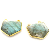 Multi Fire Labradorite Pentagon Connector – 18x18mm, 2 Loops, Bezel Set in 925 Sterling Silver & Gold Plated Silver, 1 Pc