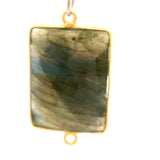 Multi Fire Labradorite Rectangle Connector – 15x20mm, 2 Loops, Bezel Set in 925 Sterling Silver & Gold Plated Silver, 1 Pc