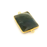 Multi Fire Labradorite Rectangle Connector – 15x20mm, 2 Loops, Bezel Set in 925 Sterling Silver & Gold Plated Silver, 1 Pc