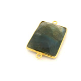 Multi Fire Labradorite Rectangle Connector – 15x20mm, 2 Loops, Bezel Set in 925 Sterling Silver & Gold Plated Silver, 1 Pc