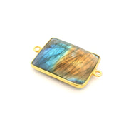 Multi Fire Labradorite Rectangle Connector – 15x20mm, 2 Loops, Bezel Set in 925 Sterling Silver & Gold Plated Silver, 1 Pc