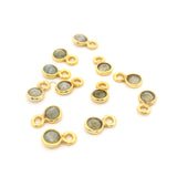 Mini Bezel Gemstone Charms – Blue Labradorite or Rainbow Moonstone | 4mm Finished Size (3mm Stone) | 1 Loop | Sterling Silver or Gold Plated | Pack of 12