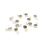 Mini Bezel Gemstone Charms – Blue Labradorite or Rainbow Moonstone | 4mm Finished Size (3mm Stone) | 1 Loop | Sterling Silver or Gold Plated | Pack of 12