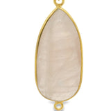 Rose Quartz Connector – 14mm x 32mm, Pear Shape, 925 Sterling Silver and Gold-Plated Bezel, Two Loop Connector -1 Piece