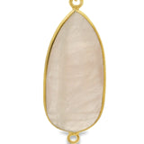 Rose Quartz Connector – 14mm x 32mm, Pear Shape, 925 Sterling Silver and Gold-Plated Bezel, Two Loop Connector -1 Piece
