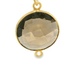 Smoky Quartz Connector – Round Shape, Gold-Plated over Sterling Silver Bezel (1 Piece)