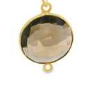 Smoky Quartz Connector – Round Shape, Gold-Plated over Sterling Silver Bezel (1 Piece)
