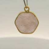 Rose Quartz Bezel – 1 Piece, Hexagon Shape, 12mm – Gold Plated, One Loop, 1Pcs