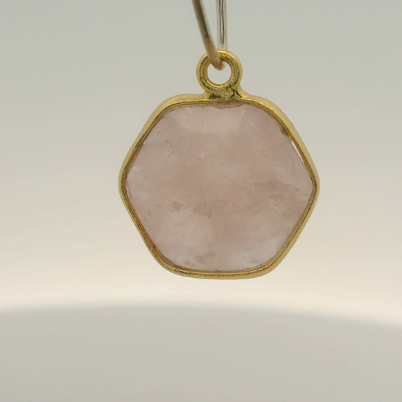 Rose Quartz Bezel – 1 Piece, Hexagon Shape, 12mm – Gold Plated, One Loop, 1Pcs