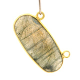 Oval Shape Blue Labradorite Connector Bezel – 10x24mm, 2 Loops, 925 Sterling Silver and Gold Plated Silver, Jewelry Link, 1 Pcs