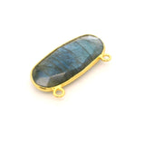 Oval Shape Blue Labradorite Connector Bezel – 10x24mm, 2 Loops, 925 Sterling Silver and Gold Plated Silver, Jewelry Link, 1 Pcs
