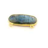 Oval Shape Blue Labradorite Connector Bezel – 10x24mm, 2 Loops, 925 Sterling Silver and Gold Plated Silver, Jewelry Link, 1 Pcs