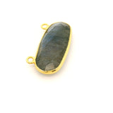 Oval Shape Blue Labradorite Connector Bezel – 10x24mm, 2 Loops, 925 Sterling Silver and Gold Plated Silver, Jewelry Link, 1 Pcs
