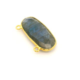 Oval Shape Blue Labradorite Connector Bezel – 10x24mm, 2 Loops, 925 Sterling Silver and Gold Plated Silver, Jewelry Link, 1 Pcs