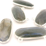 Oval Shape Blue Labradorite Connector Bezel – 10x24mm, 2 Loops, 925 Sterling Silver and Gold Plated Silver, Jewelry Link, 1 Pcs