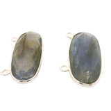Oval Shape Blue Labradorite Connector Bezel – 10x24mm, 2 Loops, 925 Sterling Silver and Gold Plated Silver, Jewelry Link, 1 Pcs