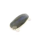 Oval Shape Blue Labradorite Connector Bezel – 10x24mm, 2 Loops, 925 Sterling Silver and Gold Plated Silver, Jewelry Link, 1 Pcs
