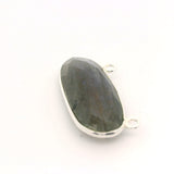Oval Shape Blue Labradorite Connector Bezel – 10x24mm, 2 Loops, 925 Sterling Silver and Gold Plated Silver, Jewelry Link, 1 Pcs