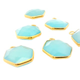 Hexagon Shape Aqua Chalcedony Bezel Pendant – 12mm, One Loop, 925 Sterling Silver and Gold Plated Silver, 1 Pcs
