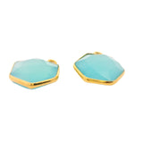 Hexagon Shape Aqua Chalcedony Bezel Pendant – 12mm, One Loop, 925 Sterling Silver and Gold Plated Silver, 1 Pcs