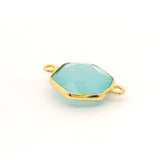 Hexagon Shape Aqua Chalcedony Pendant – 12mm, Double Loop, Gold Plated Silver, 1 Pcs