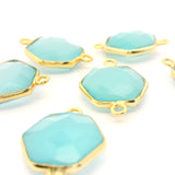 Hexagon Shape Aqua Chalcedony Pendant – 12mm, Double Loop, Gold Plated Silver, 1 Pcs