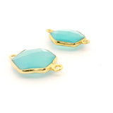 Hexagon Shape Aqua Chalcedony Pendant – 12mm, Double Loop, Gold Plated Silver, 1 Pcs