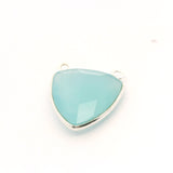 Trillion Shape Aqua Chalcedony Bezel Pendant – 15mm, One Loop, 925 Sterling Silver and Gold Plated Silver, 1 Pcs