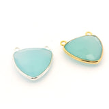 Trillion Shape Aqua Chalcedony Bezel Pendant – 15mm, One Loop, 925 Sterling Silver and Gold Plated Silver, 1 Pcs