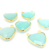 Trillion Shape Aqua Chalcedony Bezel Pendant – 15mm, One Loop, 925 Sterling Silver and Gold Plated Silver, 1 Pcs