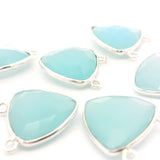 Trillion Shape Aqua Chalcedony Bezel Pendant – 15mm, One Loop, 925 Sterling Silver and Gold Plated Silver, 1 Pcs