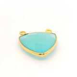 Trillion Shape Aqua Chalcedony Bezel Pendant – 15mm, One Loop, 925 Sterling Silver and Gold Plated Silver, 1 Pcs