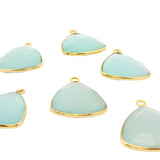 Trillion Shape Aqua Chalcedony Pendant – 15mm, Single Loop, 925 Sterling Silver and Gold Plated Silver, 1 Pcs