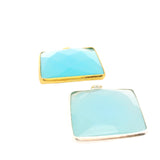 Square Shape Aqua Chalcedony Bezel Pendant – 15mm, One Loop, 925 Sterling Silver and Gold Plated Silver, 1 Pcs
