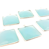 Square Shape Aqua Chalcedony Bezel Pendant – 15mm, One Loop, 925 Sterling Silver and Gold Plated Silver, 1 Pcs