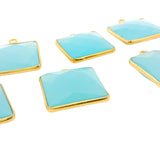 Square Shape Aqua Chalcedony Bezel Pendant – 15mm, One Loop, 925 Sterling Silver and Gold Plated Silver, 1 Pcs