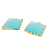 Square Shape Aqua Chalcedony Bezel Pendant – 15mm, One Loop, 925 Sterling Silver and Gold Plated Silver, 1 Pcs