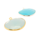 Half Oval Shape Aqua Chalcedony Bezel Pendant – 10x15mm & 15x20mm, One Loop, 925 Sterling Silver and Gold Plated Silver, 1 Pcs